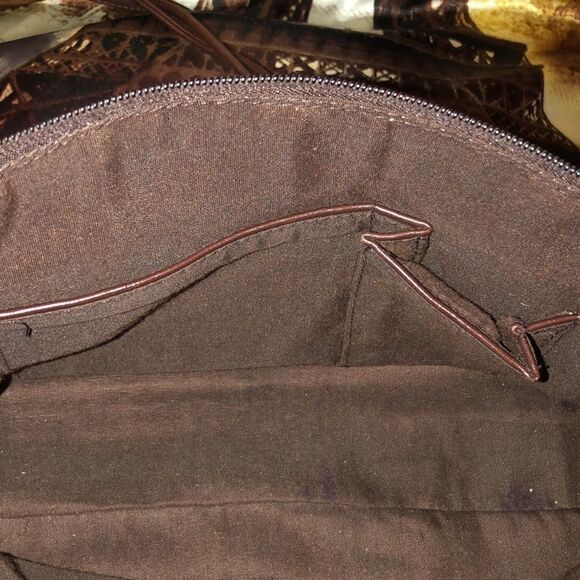 Worthington Chocolate Brown Genuine Leather Satchel Sewn Edges Twisted Handles - Picture 16 of 16